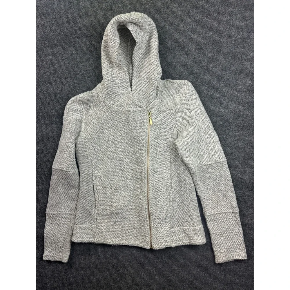 Lucky Brand Hoodie Womens Large Grey Marled Asymmetric Zip Textured Knit Jacket